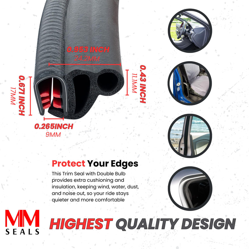 Black Door Rubber Seal Large Grip Range 61/64" Bulb Height x 17/64 Grip Range x 43/64" U Height (15 Feet) 15 Feet