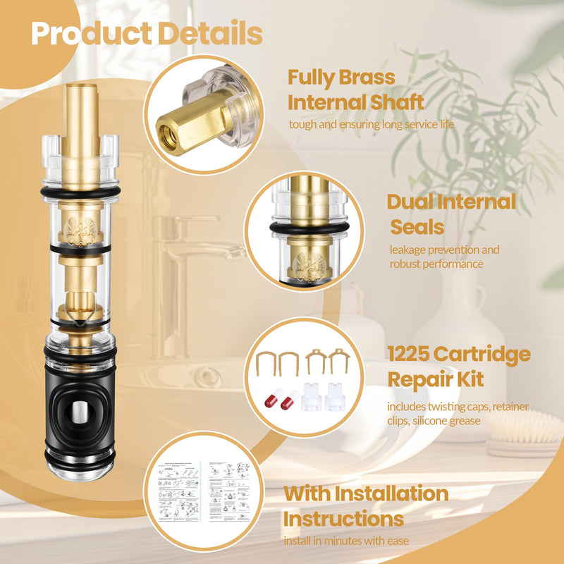 2 Pack 1225 Replacement Cartridge Compatible with Moen Single Handle Faucet/Showers, Dual Seal 1225/1225B Shower Cartridge Replacement Fits Bathroom Shower and Kitchen Sink Faucet Cartridge