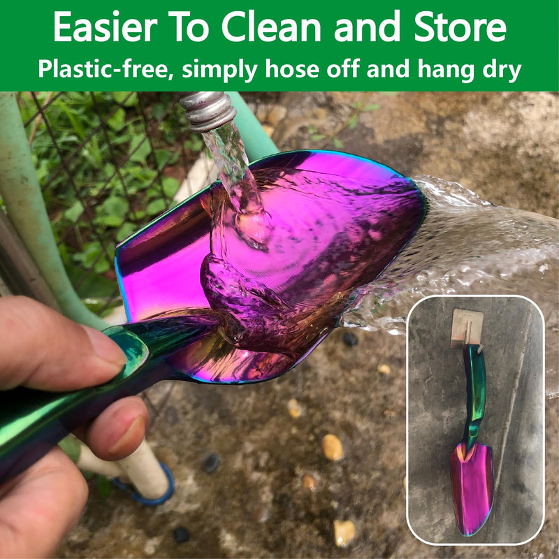 Garden Shovels - 2 Pack Gardening Tools, Heavy Duty Garden Trowels, High Strength Alloy Steel for Soil Digging Planting Transplanting Weeding - Solid Metal Handle, Colorful Dig-Plant & Large Transplanter Tools