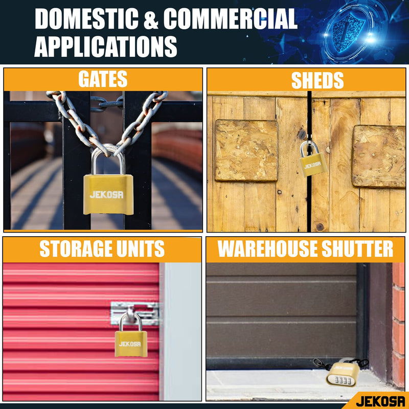 Jekosa® JKC/50 [Weatherpoof] Heavy Duty Combination Lock Outdoor - Lock with 4 Digit Code [No Key] - Ideal for Gate, Shed, Fence Normal Shackle Gold