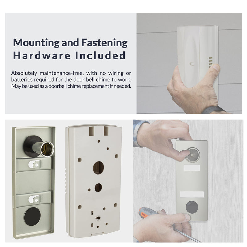 2-Note Mechanical Door Bell Chime and Door Button with Viewer, Silver