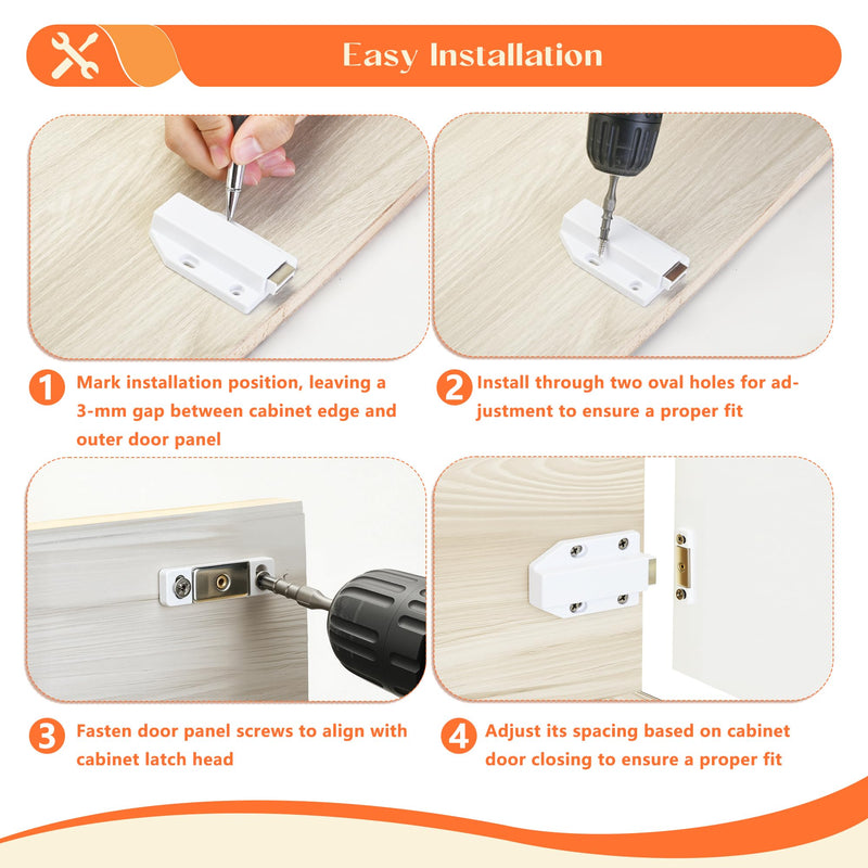 2 Pack Push to Open Door Latch, Magnetic Push Latches, Touch Latch Hardware for Cabinet Drawer, Wardrobe Door, White 2 Pack