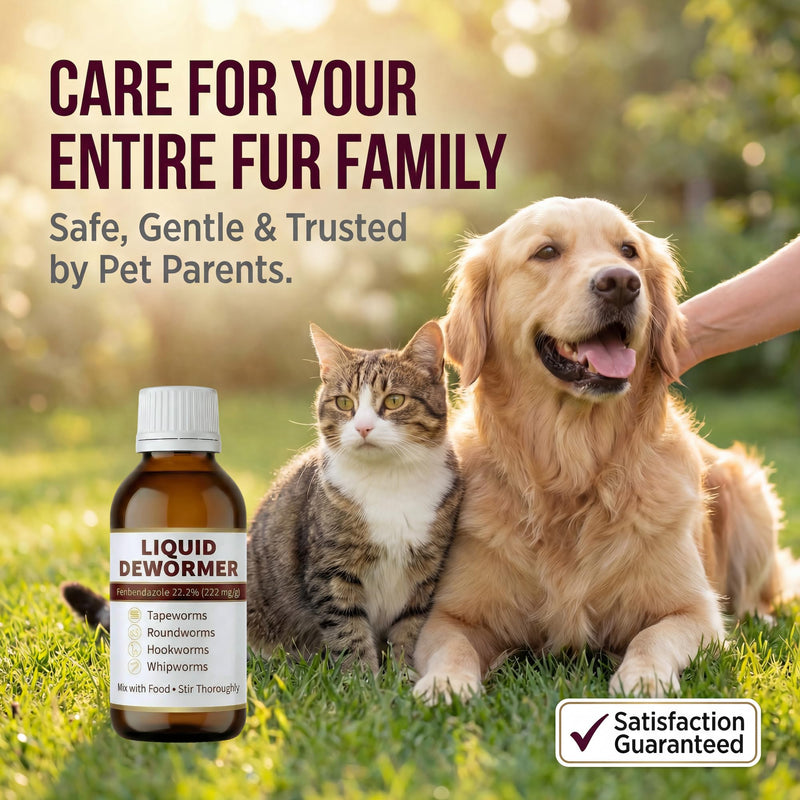 Liquid Dewormer for Cats and Dogs - Fenbendazole 22.2% - Targets Tapeworms, Roundworms, Hookworms & Whipworms - Broad Spectrum for Cat & Dog - 3.4 fl oz (100 mL) with Syringe