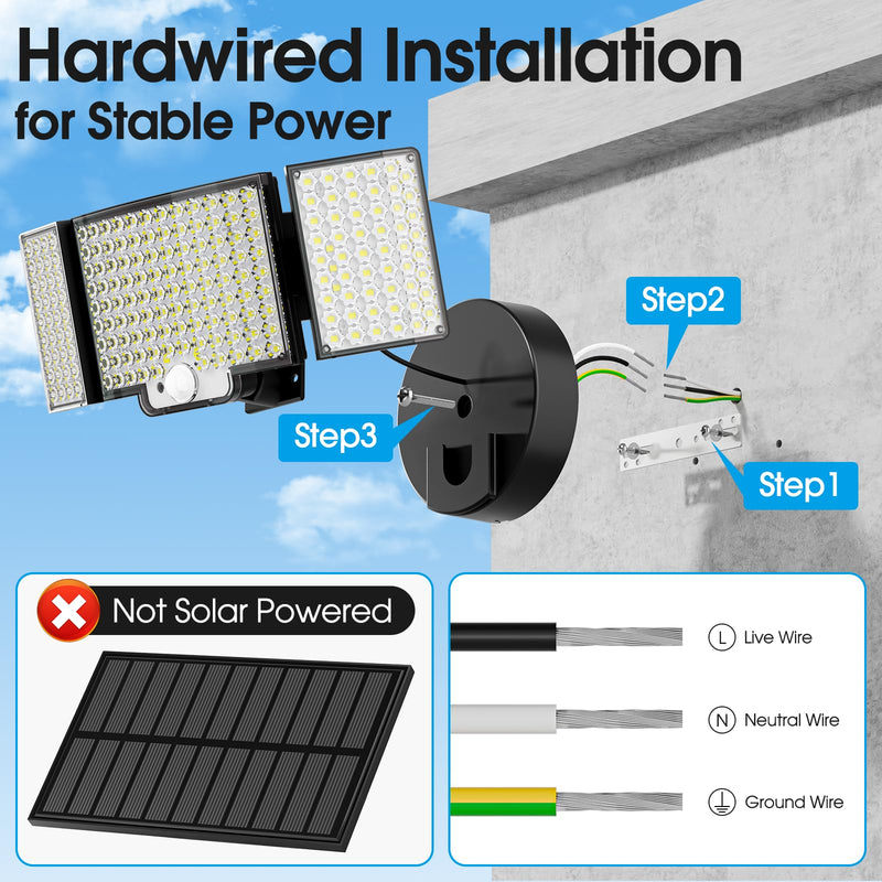 Motion Sensor Outdoor Light Hardwired, 45W 7500LM Security Flood Lights Motion Detector Dusk to Dawn Light, IP65 Waterproof, 220 LEDs Floodlight with Remote Control for Garage, Yard, Porch 1 Pack