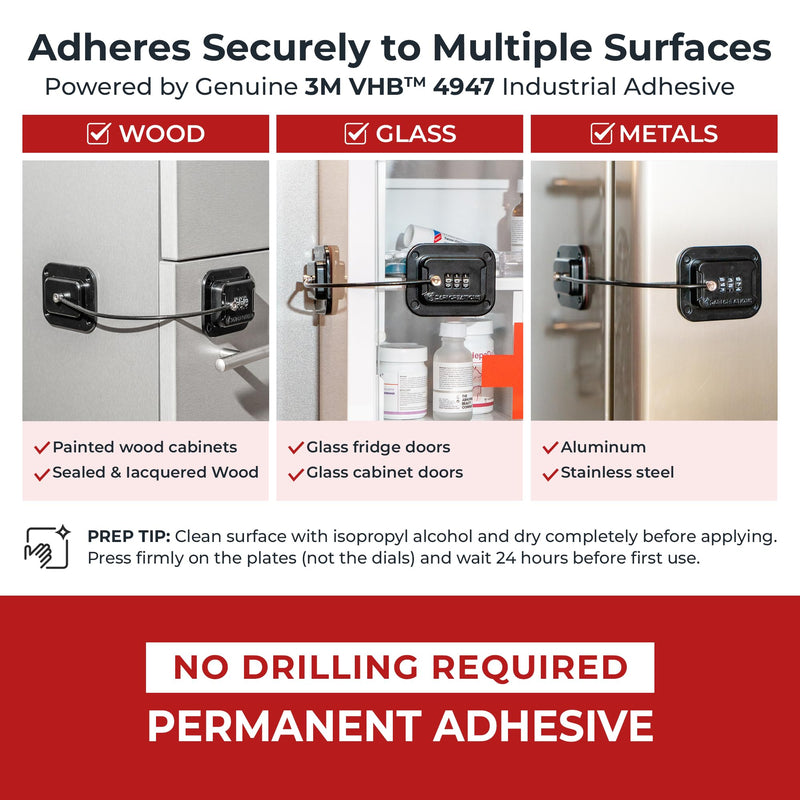 Heavy Duty Metal Refrigerator Lock – Keyless Combination Security for Fridge, Freezer, Mini Fridge, Cabinet – No Drill, Adhesive – Black