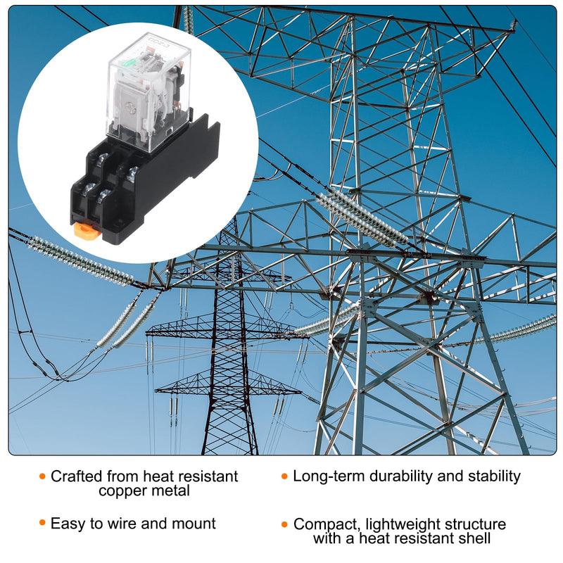 MECCANIXITY 6 Set DC24V Electromagnetic Power Relay 8-Pin AC/DC DPDT 2NO+2NC Relay Coil with Socket Base for Industrial, Home Appliances and DIN Rail System with LED Indicator