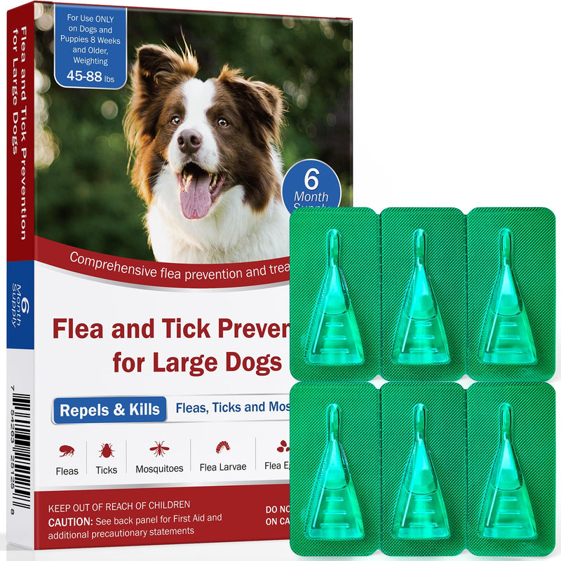Flea and Tick Prevention for Dogs, 6-Month Supply, Large Dog Flea, Tick & Mosquito Control, Repellent, 44–88 lbs, 24-Hour Protect, Flea Supplements for Dogs
