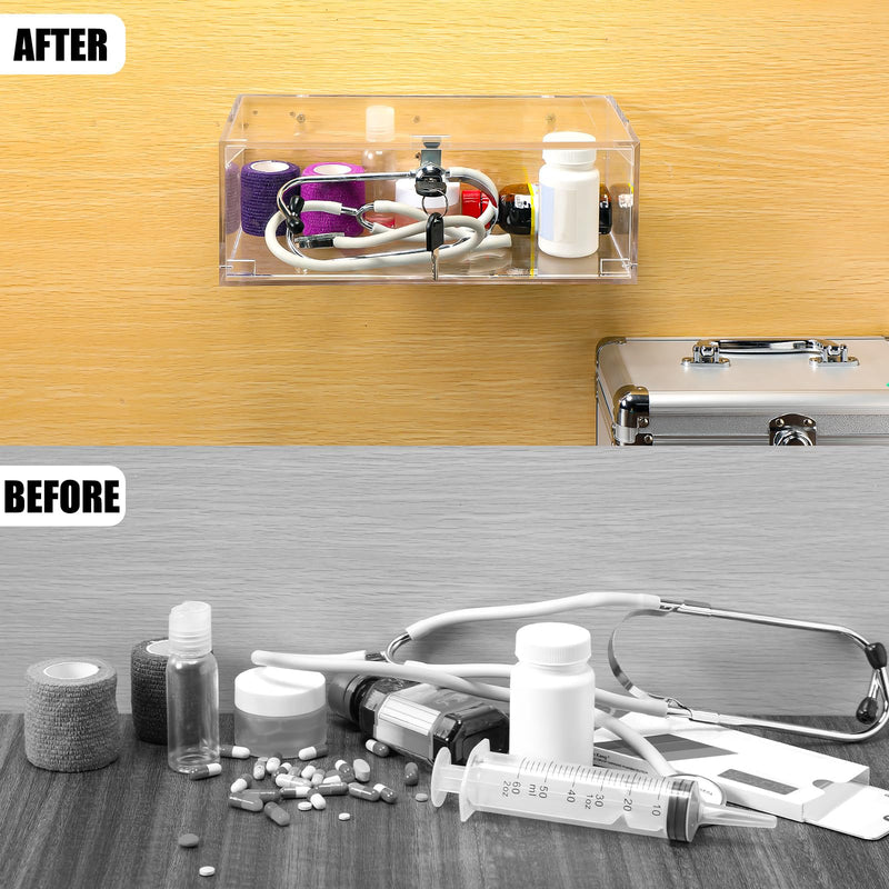 Refrigerator Medicine Lock Box with Keys and Mounting Hardware 8 x 4.5 x 3 Inch Wall Mount Locking Medicine Box Clear Acrylic Wall Cabinet, First Aid Kit for Emergencies Home Use