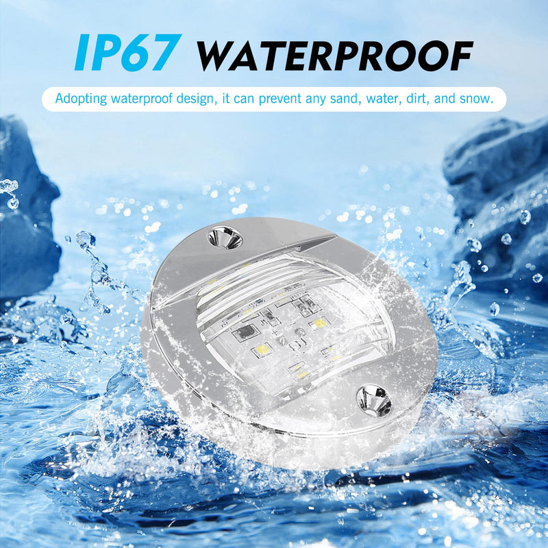 2PCS LED Marine Boat Courtesy Lights, 3 Inch Stainless Steel Round Interior Light, 12V IP67 Waterproof Boat Navigation Lamps, Deck Lamps (White) White