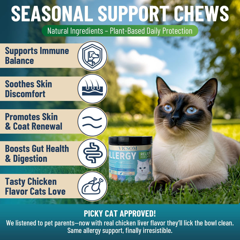 Cat Lysine & Skin Support Bundle, Liquid Lysine for Cats & Natural Soft Chews, Immune, Respiratory & Skin Wellness, Chicken Flavor, 60 ml Drops + 200 Chews