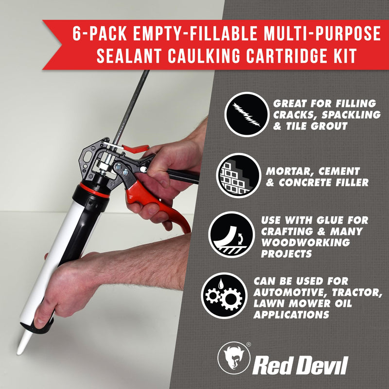 Red Devil 1010 300ML Empty Caulk Tube, 10 oz. Reusable Plastic Caulking Cartridge, 6 Pack