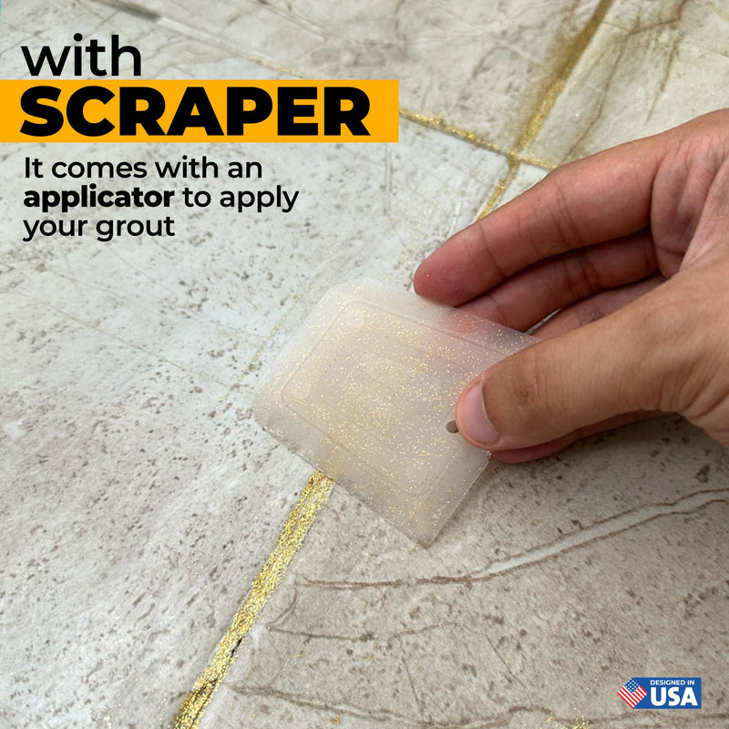 PentaUSA Tile Grout - Glitter Grout Tube, 6 Fl Oz Glitter Fast Drying Grout Paint, Shiny Grout Repair Kit - Renew Grout Lines in Bathroom, Kitchen, Countertops (180 ml, 6 Fl Oz) (Gold) Gold