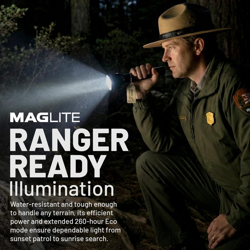 MagLite ML300L LED 4-Cell D Flashlight, Adjustable Focus, Long Battery Life, Water-Resistant, Tactical and Emergency Use – Black