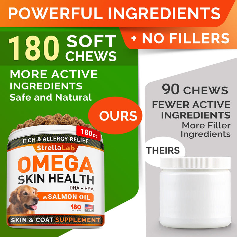 Omega 3 + Pumpkin Dogs Bundle - Allergy & Itch Relief Skin&Coat Supplement + Stool Consistency and Softener - Dry Itchy Skin, Hot Spots Treatment + Diarrhea,Constipation - 180 ct + 8.1oz - Made in USA