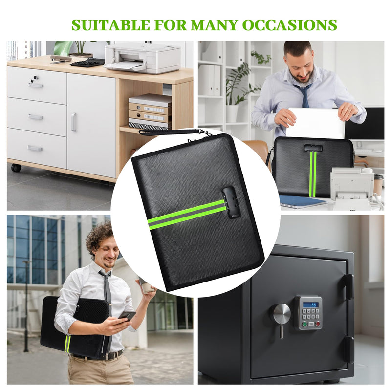 5200℉ Fireproof Document Bag, Fireproof Bag with Lock, Fireproof Document Organizer, Safes for Home Use Fire and Water Proof with Heat Insulated for Cash, Valuables, Documents-Black Black