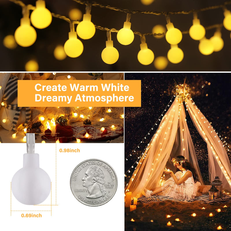 Minetom Globe String Lights, 33 Feet 100 Led Fairy Lights Plug in, 8 Modes with Remote Mini Globe Lights for Indoor Outdoor Bedroom Party Wedding Garden Christmas Tree Decor, Warm White 33Ft