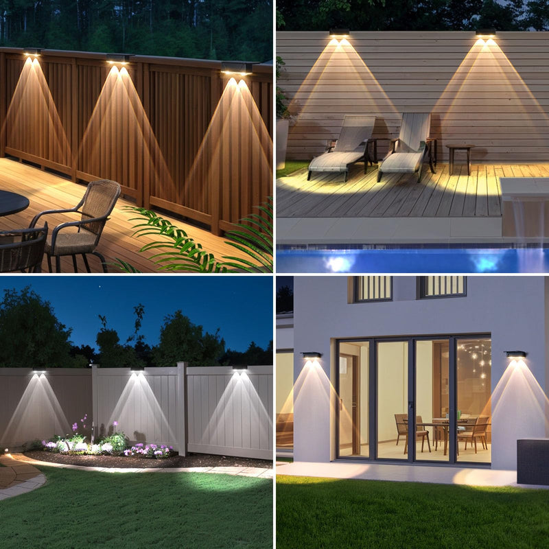 Solar Fence Lights Outdoor - 3 Color Modes(3000K/4000K/6000K), IP55 Waterproof Solar Lights, Fence Light Solar Powered for Outside, Backyard, Railing, Steps, Patio and Wall Lighting
