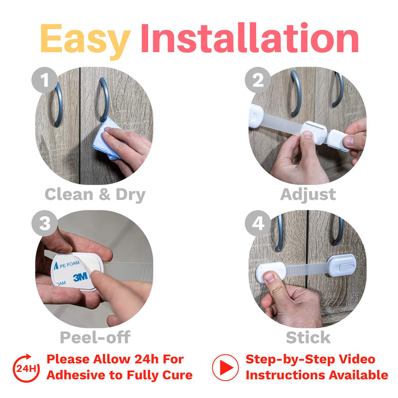 Inaya 16-Pack Child Proof Locks for Cabinet Doors, Drawers, Fridge, Toilet Seat, Dishwasher, Trash Can, Cupboard - 3M Adhesive - No Drilling - Baby Proofing Cabinet Locks White 16 Pack