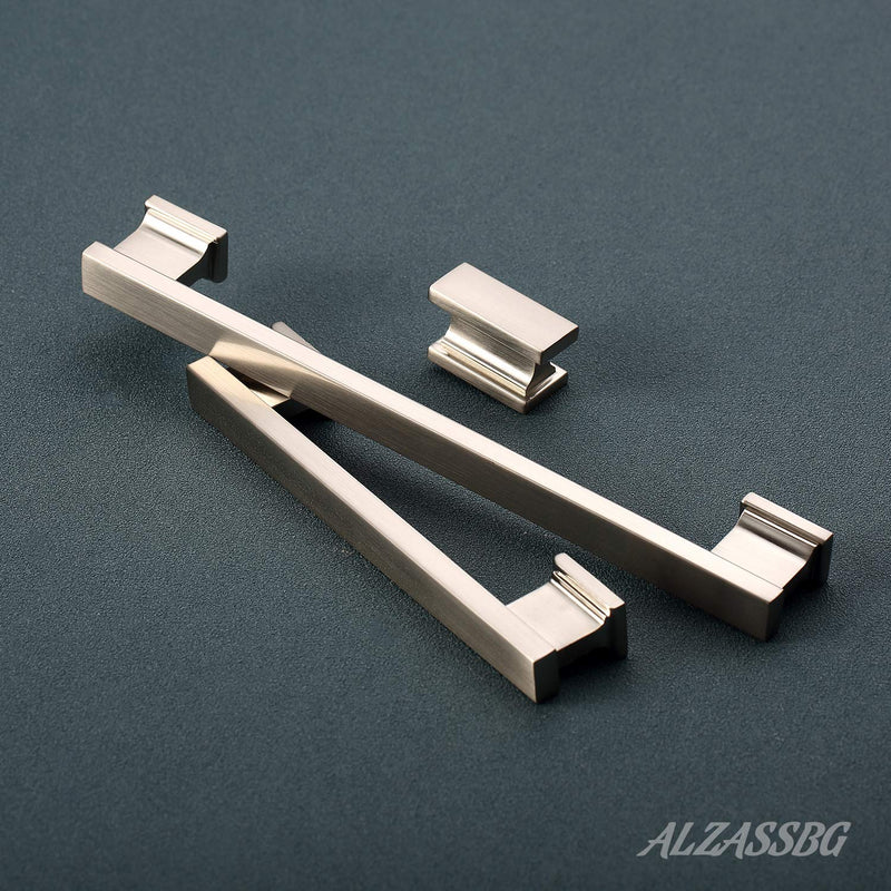 Alzassbg 10 Pack Brushed Satin Nickel Cabinet Knobs, 1.46 Inch(37mm) Cabinet Hardware Rectangle Knobs for Cupboard and Drawers AL6061SN Single Hole Knobs