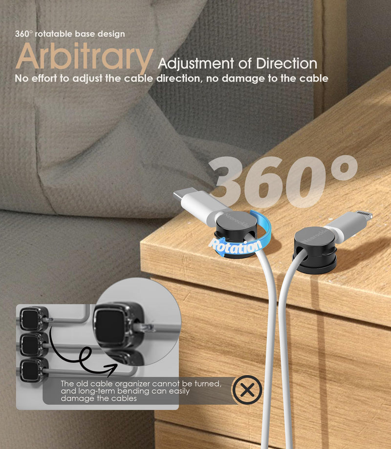 8 Pack Magnetic Cord Organizer [Locking Cable Rotatable] Cable Clips, Nearockle Upgraded Strong Magnetic Cord Holder, Adhesive Wire Keeper Cable Management for Desk,Car,Nightstand,Office,Home(Black) 8Pack Black