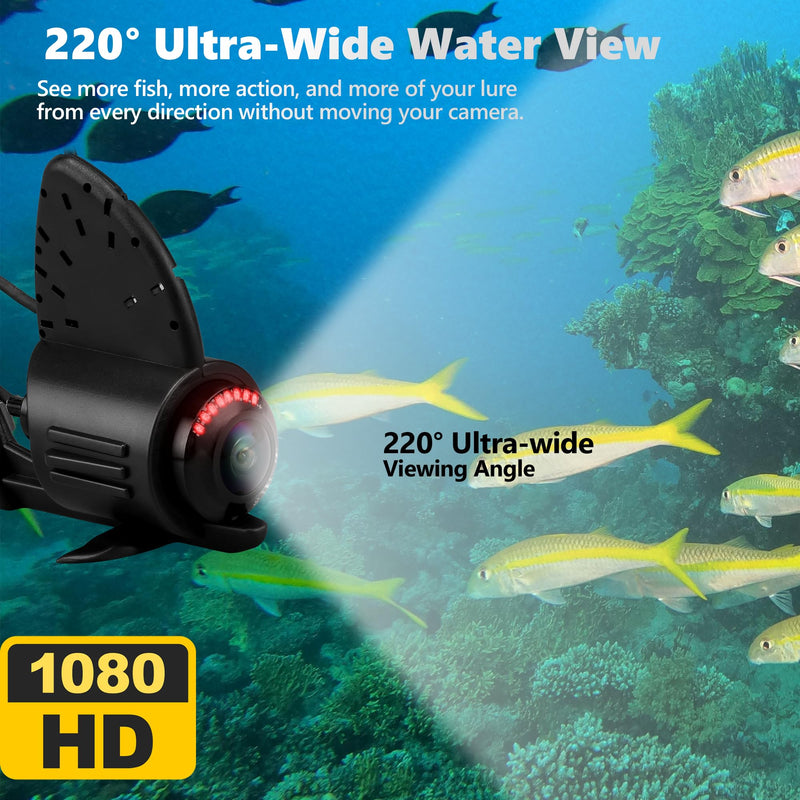𝟮𝟬𝟮𝟲 𝗡𝗘𝗪 Underwater Fishing Camera HD1080P 4.3'' IPS w/ 5000mAh, [30°~150° Angle Fin] Ice Fishing Camera Underwater Portable Fish Finder Fishing Gift for Men, IR, Boat and Kayak Fishing, 65FT Black