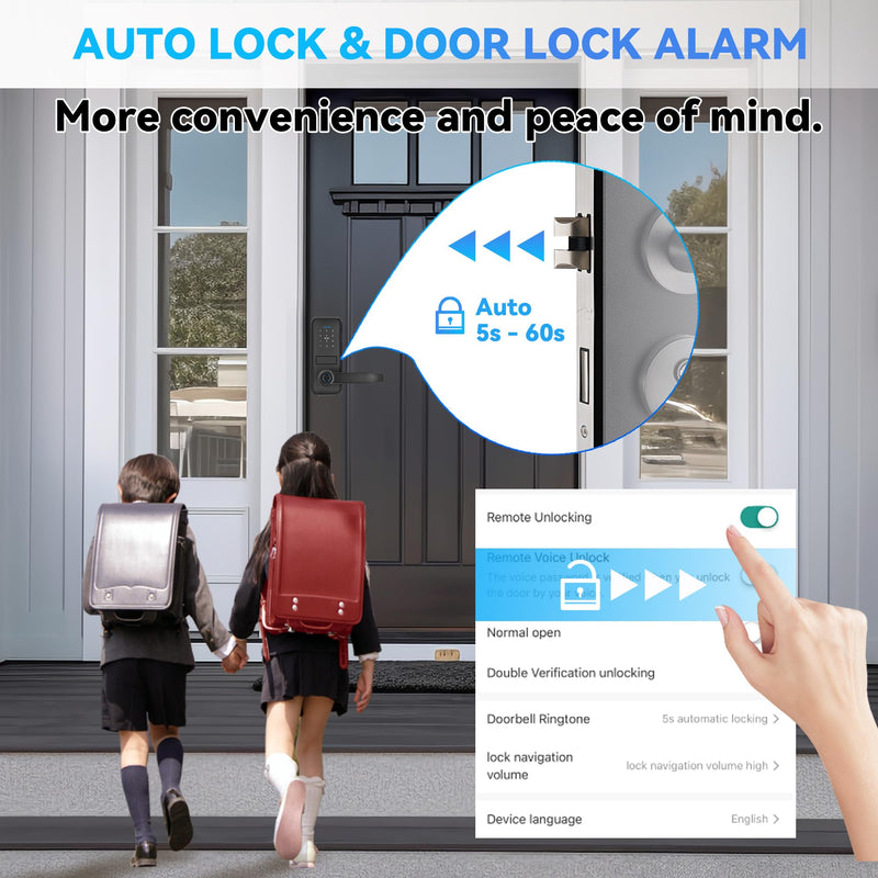 Keypad Smart Door Lock with Handle, QWUE Keyless Entry Smart Lock for Front Door, 5-in-1 Smart Unlock Solution, APP Control, Anti-Peep Keypad Code, Easy Installation and Waterproof Design