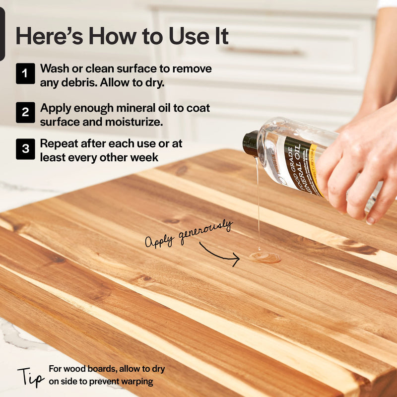 Thirteen Chefs Mineral Oil - 8 oz Food Grade Conditioner for Wood Cutting Board, Countertop & Butcher Block, Lubricant for Knife or Meat Grinder - Safe USP Finish on Marble, Soapstone 8 Fl Oz