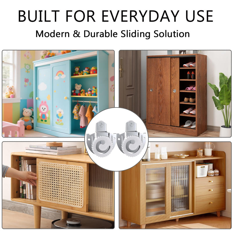 12 Pcs Sliding Closet Door Hardware Closet Sliding Door Wardrobe Cabinet Door Hangers Knob Adjustable Hooks with 24 Screws Closet Door Rollers 12