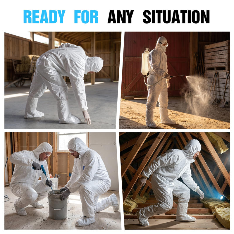 Disposable Hazmat Suit,with Hood & Boot Covers White Medium 2