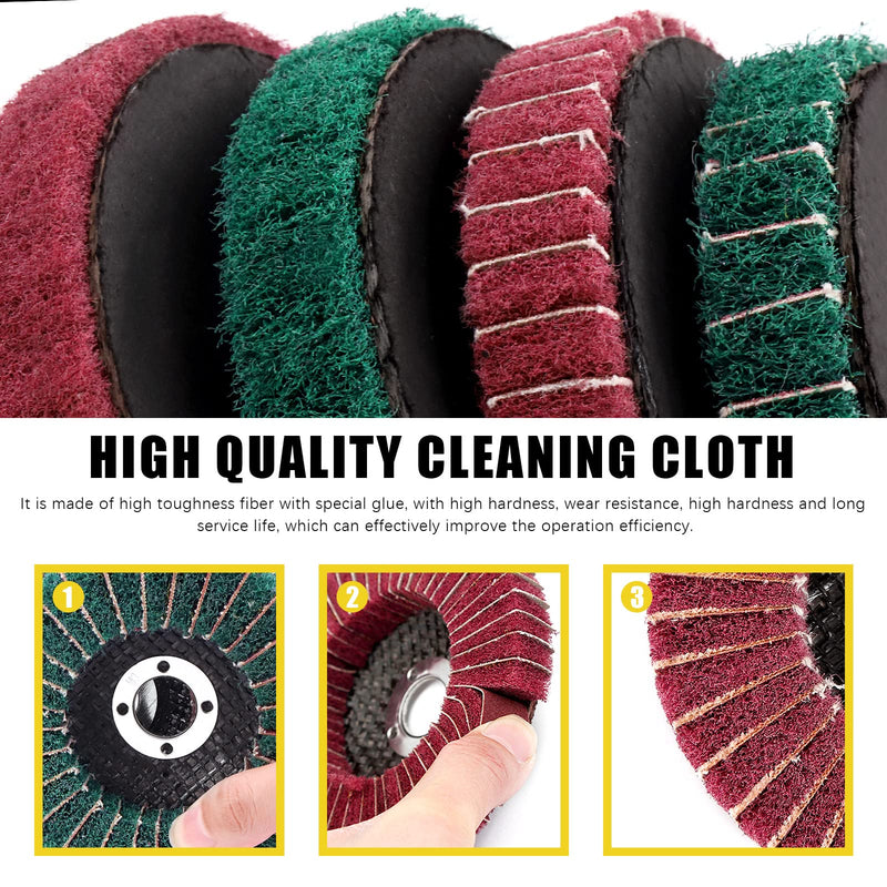 17 Pcs 4'' Polishing Buffering Wheels Assorted Set with Compound Includes 14 Pcs Wool & Nylon Fiber Sanding Flap Discs and 3Pcs Black, Brown & Green Compounds for Angle Grinder