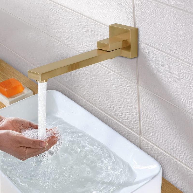 Folding Tub Spout, 180° Swivel Wall Mounted Bathtub Tub Basin Spout 1/2 NPT Thread Square Stainless Steel Bathroom Bathtub Shower Mixer Water Outlet, Brushed Gold