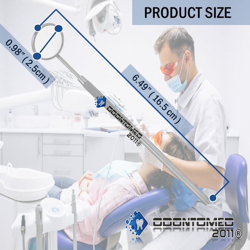 OdontoMed2011 Dental Mouth Mirror #5 Stainless Steel with Handle, Dentist Tool for Teeth Cleaning Plaque Mouth Inspection, Eyelash Lash Extension Mirror Makeup Tools Dental Instruments Mirror Handle