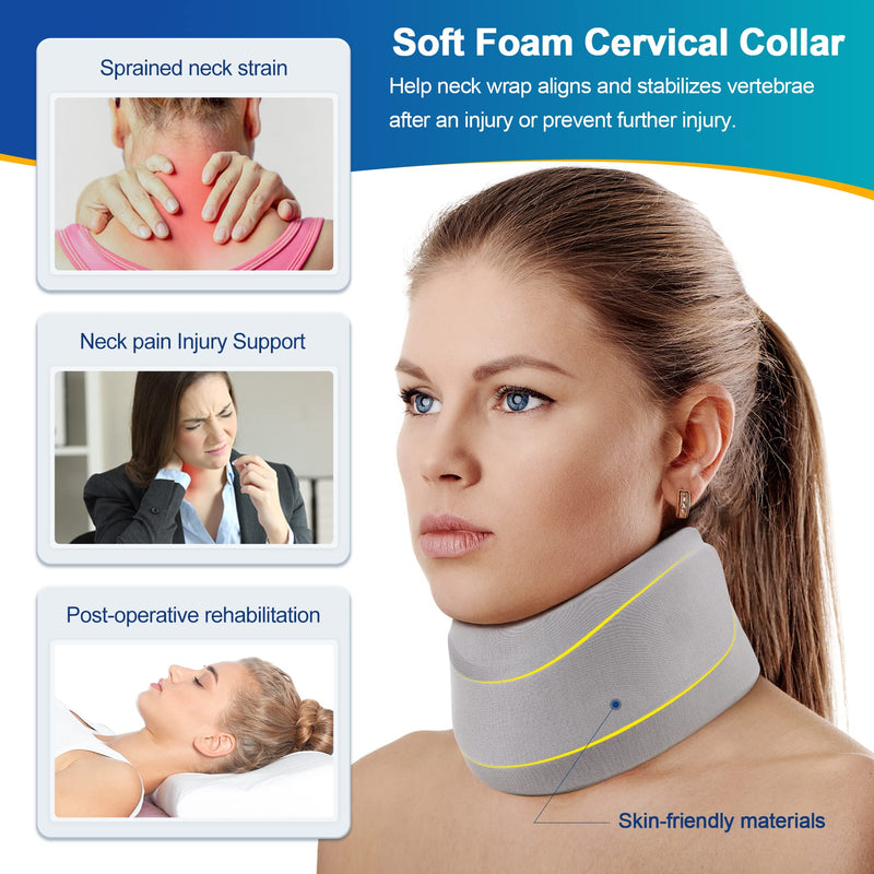Neck Brace for Neck Pain and Support, Soft Neck Support Relieves Pain & Pressure in Spine for Women & Men, Wrap Align Stabilize Vertebrae Foam Cervical Collar for Sleeping (Grey, M, 3.5" Depth Collar) Grey M, 3.5" Middle Height