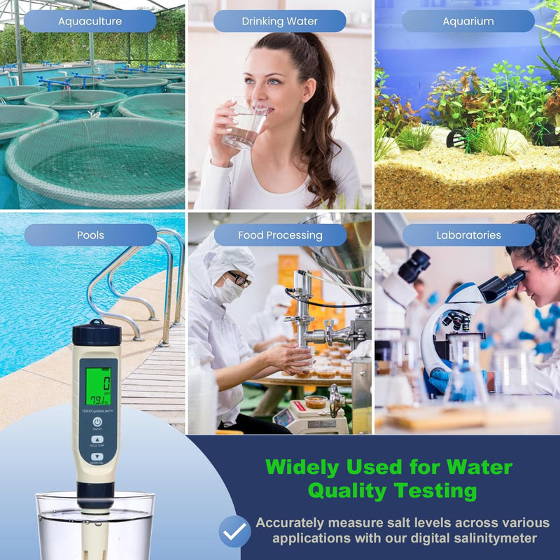Pool Salt Tester & PH Meter - 5-in-1 Digital TDS Meter for Salinity PH Temp and EC, 0.01 High Accuracy, Swimming Pool, Hydroponics, Aquarium, Hot Tub, PPM Meter for Pool, Drinking Water, Wine