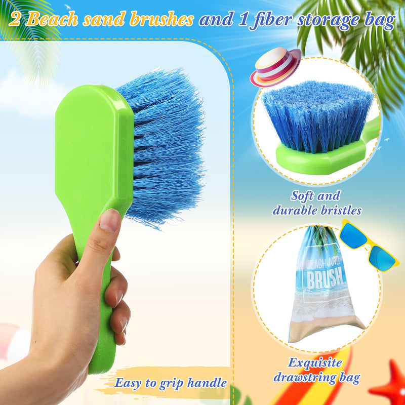 Remerry 2 Pcs Beach Sand Remover Brush with Drawstring Bag, Beach Accessories Scrub Brushes for CleaningSoft Bristle Brush for Summer Vacation Water Sports Volleyball Party (Blue and Yellow) Blue and Yellow