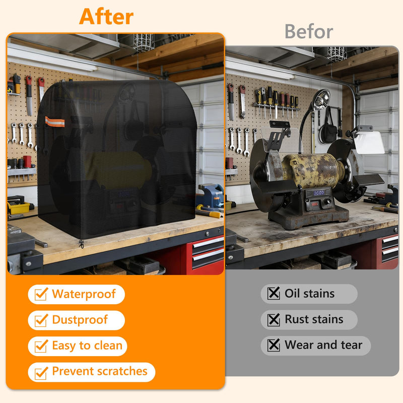 Bench Grinder Cover, Fits Most 8 Inch Bench Grinders, Waterproof Heavy Duty Oxford Grinder Machine Cover, Compatible with DEWALT, WEN, VEVOR, BUCKTOOL, 19"L x 12.5"W x 15"H