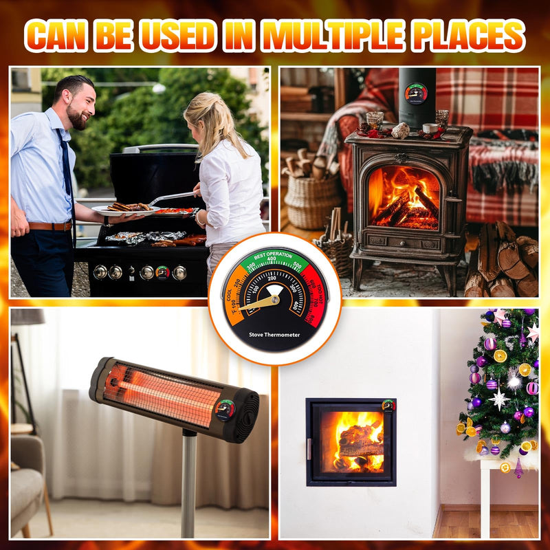 Frienda Magnetic Stove Pipe Thermometer for Wood Gas Pellet Stove, 4 Pcs