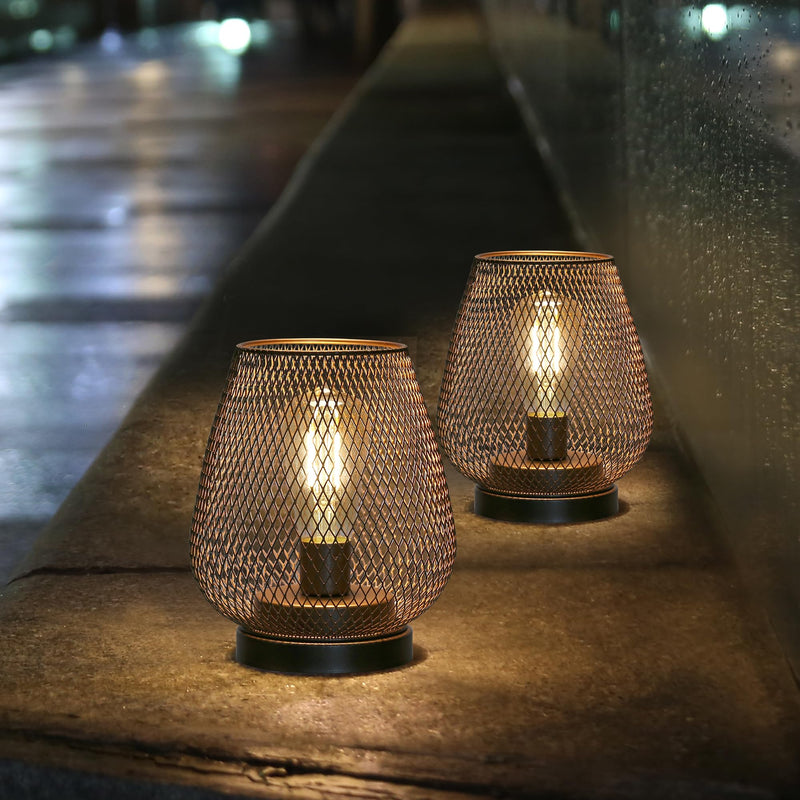 JHY DESIGN Set of 2 Metal Cage LED Lantern Battery Powered Cordless Accent Light with LED Great for Weddings Parties Patio Events for Indoors Outdoors Set of two bronze egg