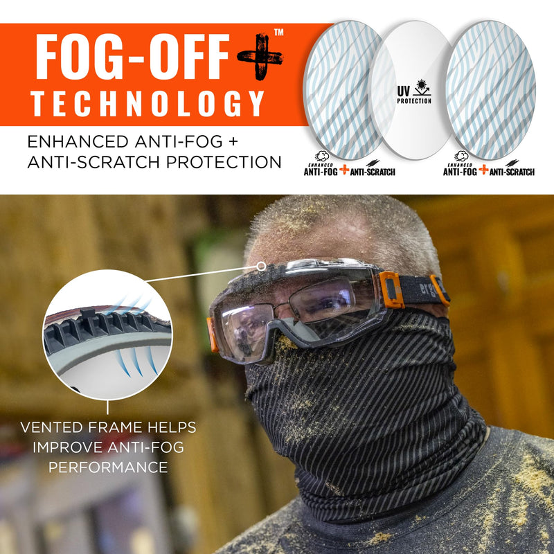 Ergodyne Skullerz Modi Protective OTG Safety Goggle, Indirect Venting, Anti Fog, Scratch Resistant Full Field of Vision and Over-the-glasses Design Clear Lens