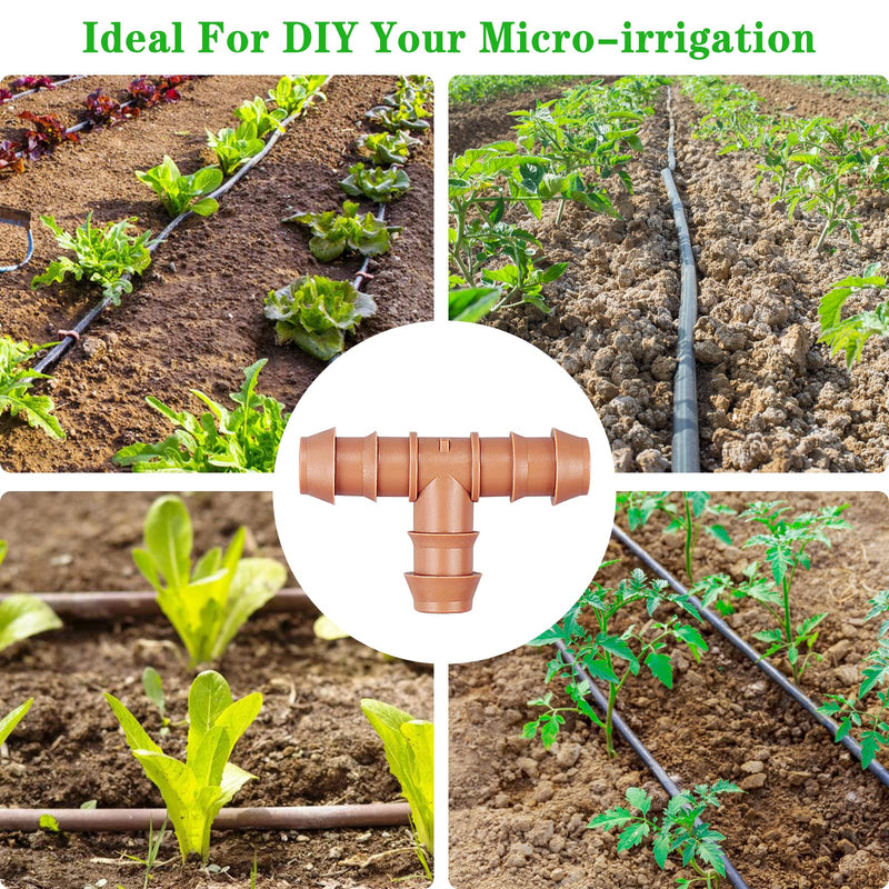Drip Irrigation Barbed Tee：30 Pack Drip Irrigation Tee Parts Fits for 1/2 Inch Drip Irrigation Tubing 17mm 0.600" ID Tee Connectors for Patio Lawn Garden 30 Pack Tee