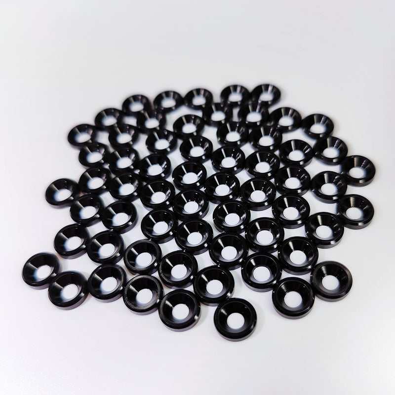 [60PCS] M3 Finishing Countersunk Washers, Anodized Aluminum Alloy, Head Washers Gaskets Cup Shim for Screw RC/FPV/PC/Drone/Mechanical Accessories Parts, Black