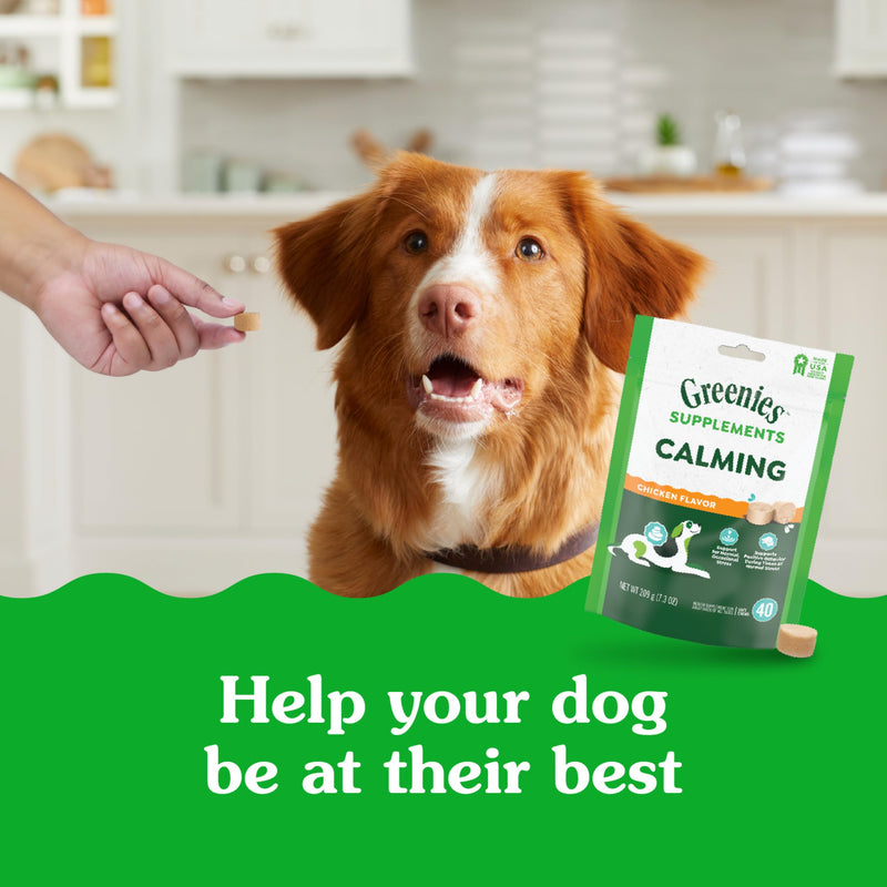 Greenies Supplements Calming Chews for Dogs Chicken Flavor, Dog Calming Chews, 7.3 oz. Container of 40 Count 40 Count (Pack of 1)