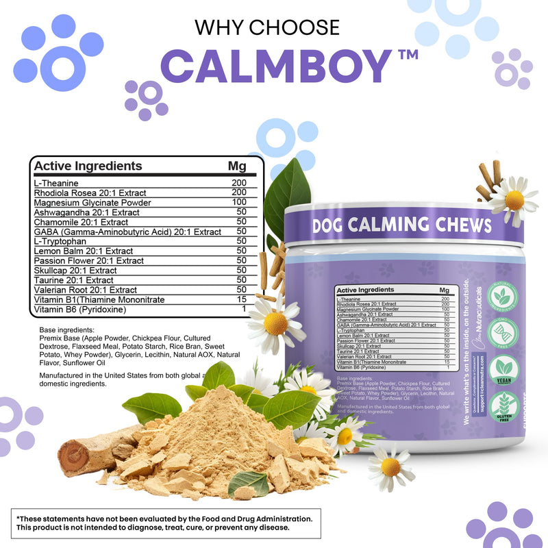 Clean Nutra Calming Chews for Dogs, Dog Anxiety Relief Supplement, L Theanine Ashwagandha Rhodiola GABA Magnesium Valerian Natural Ingredients, 90 Chews, Beef Flavor