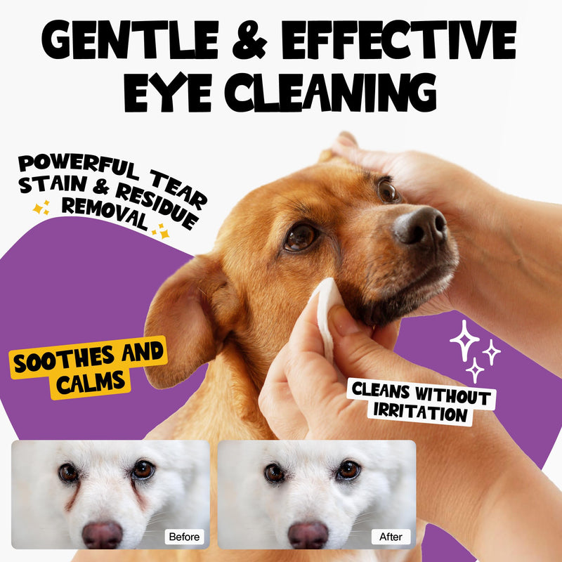 Eye Wipes 100 Counts - Dog Tear Wipes to Removes Tear Stains & Eye Residue - Hypoallergenic Pet Eye Cleaner Wipes for Cats & Dogs - Safe and Effective for Dogs & Cats White