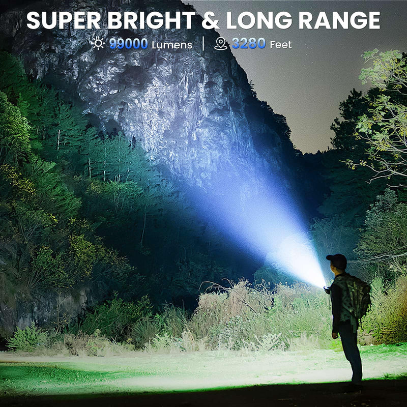 Rechargeable Led Flashlights High Lumens 3Pack, 99000 Lumen Super Bright Flash Light with 3 Modes & Adjustable 2 Beam, Brightest Waterproof Flashlight 15H Long Runtime for Hiking Camping Medium