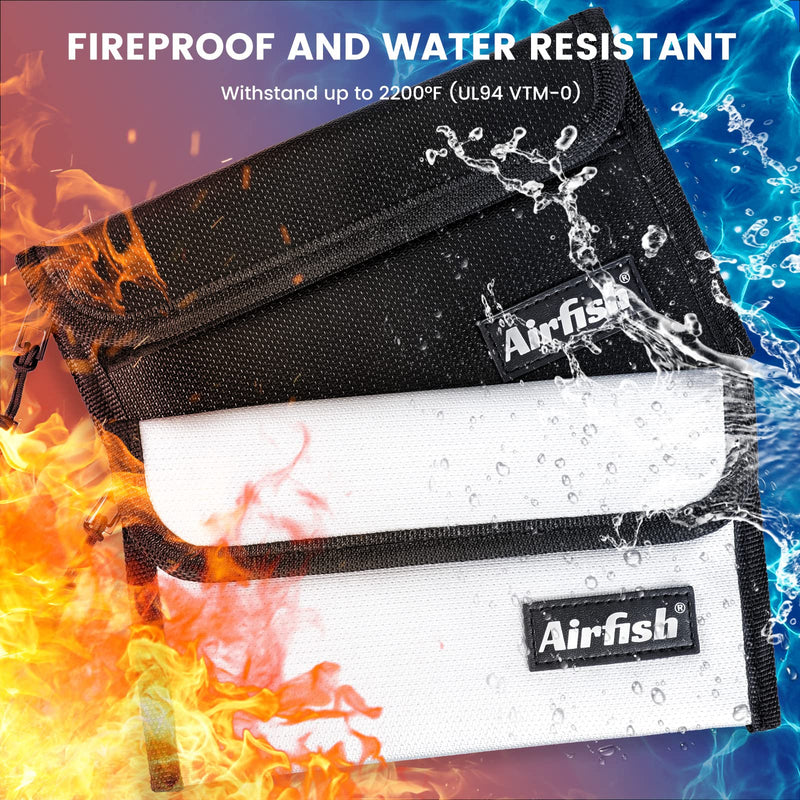 Fireproof Money Bag, 5 x 8 inches Fireproof Wallet, Waterproof Cash Bag with Zipper, Small Fireproof Cash Bag for Valuables 5x8 inches Black