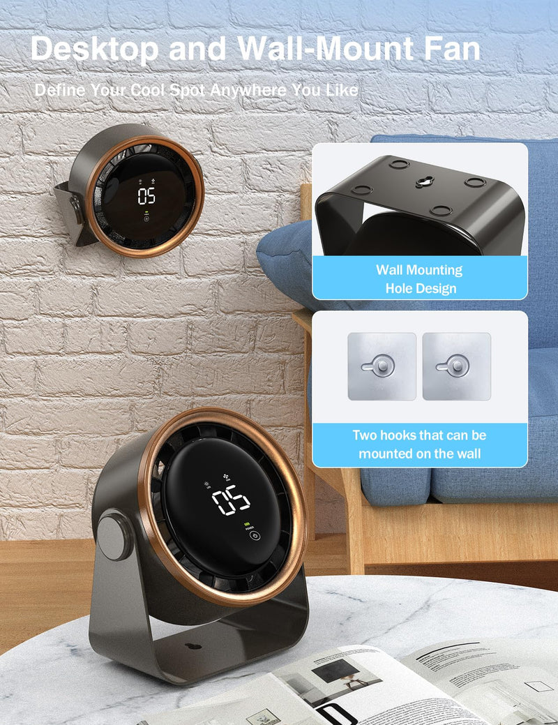 Small Desk Fan, Ultra-Quiet Desktop Air Circulator, Touch Screen Control, Multi-Speed Desktop Fan with LED Light, Quiet Table Fan for Bedroom, USB Rechargeable Small Fan for Desk(Grey) Grey