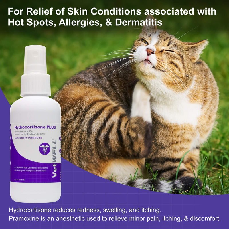 VetWELL Hydrocortisone Spray for Dogs & Cats - Itchy Skin Relief from Hot Spots, Bites, Scrapes, Irritated Skin, & Dermatitis - 4 oz Anti Itch Spray with Pramoxine - PawsPlanet Australia