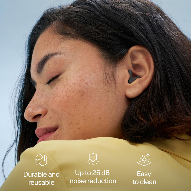 Alpine Silence Earplugs for Sleep, Focus & Travel - V-Shape Snug Fit & Soft Oval Tips – 4 Sizes XS/S/M/L - Comfortable, Reusable Hearing Protection - 22dB – Black