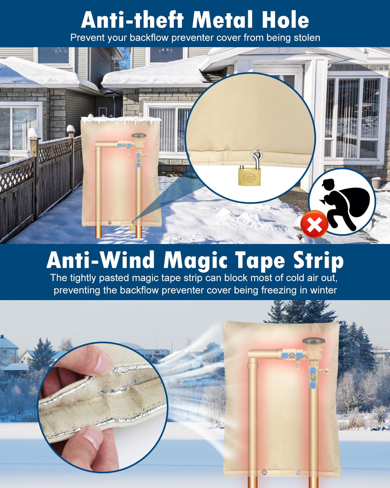 Backflow Preventer Insulation Cover, (5°F) Actgan 16"X20" 5 Layers Outdoor Pressure Vacuum Breaker Cover, Water Well Pump Cover, Sprinkler Valve Cover, Faucet Cover for Winter Freeze Protection Beige 16"W × 20"H